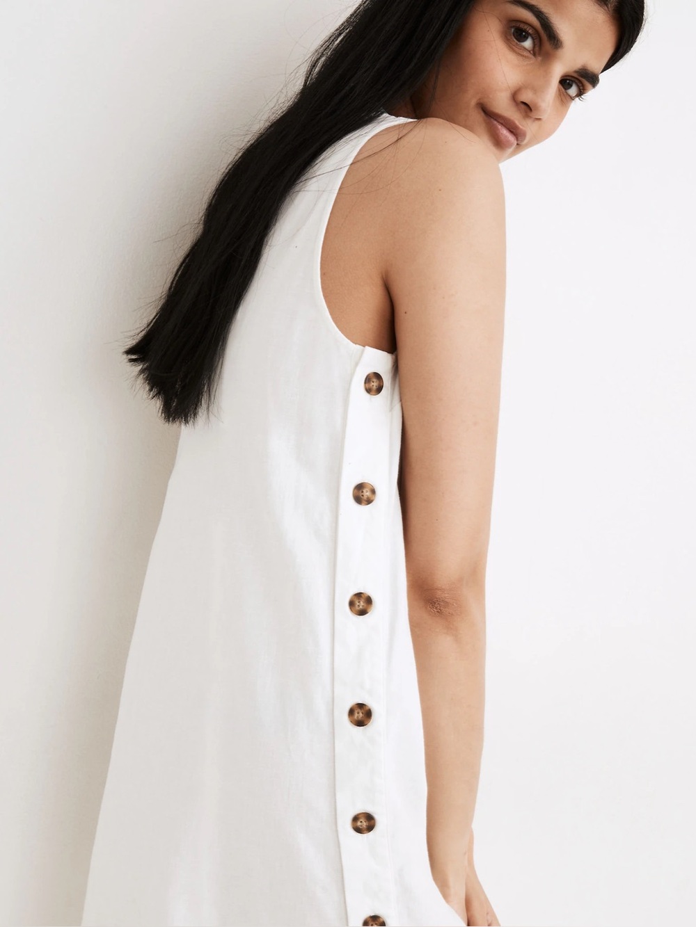 Madewell Linen Cotton Side-Button Midi Dress White M - Picture 2 of 8